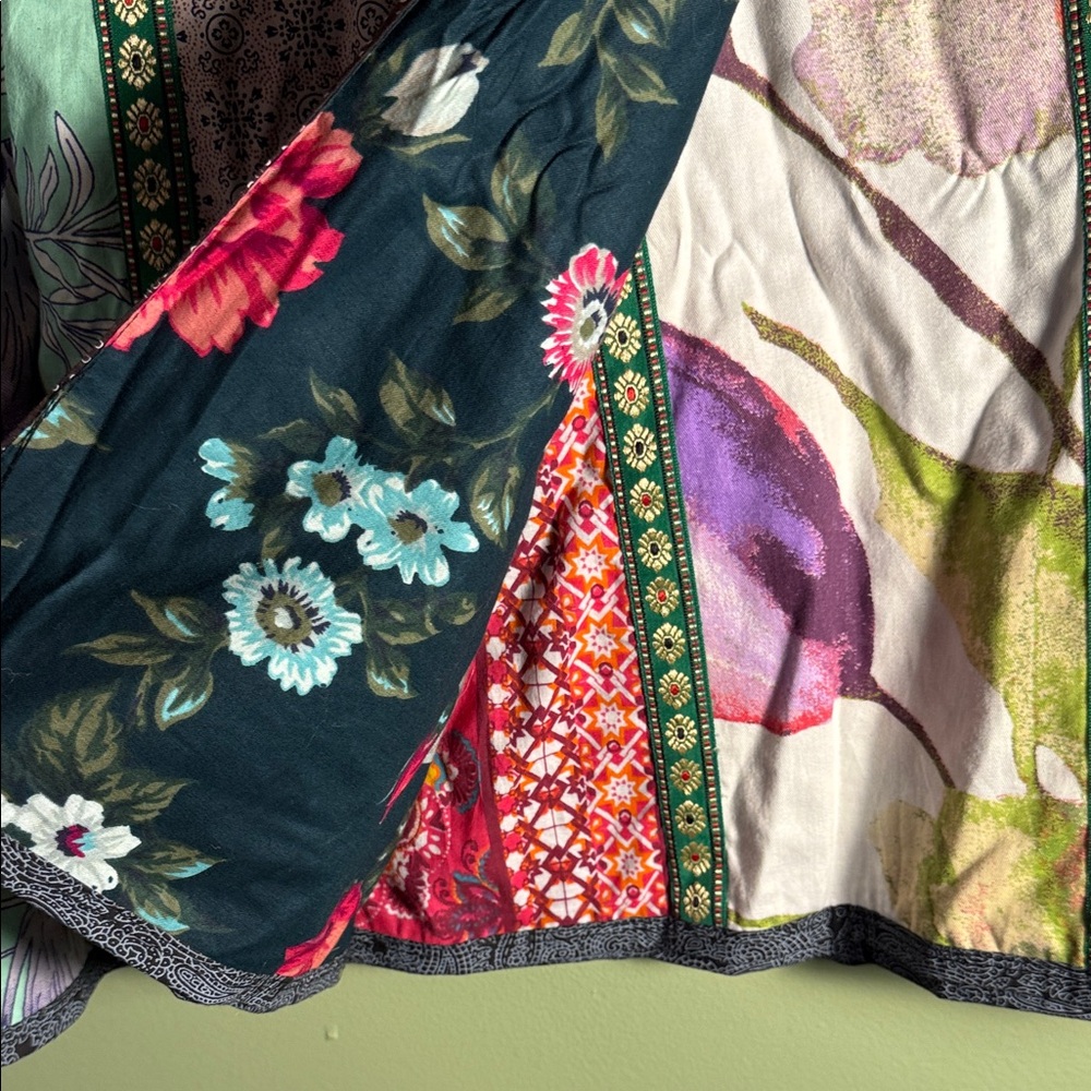 Patchwork Floral Mini Skirt in Teal, Pink & Green - Picture 5 of 16